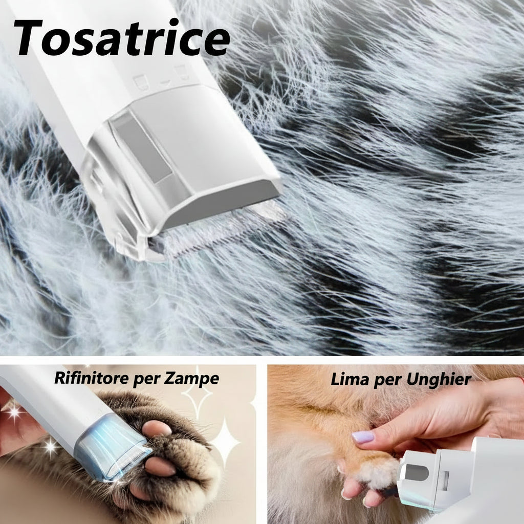 Set Toelettatura 7-in-1 con Aspiratore per Animali Zampamondo